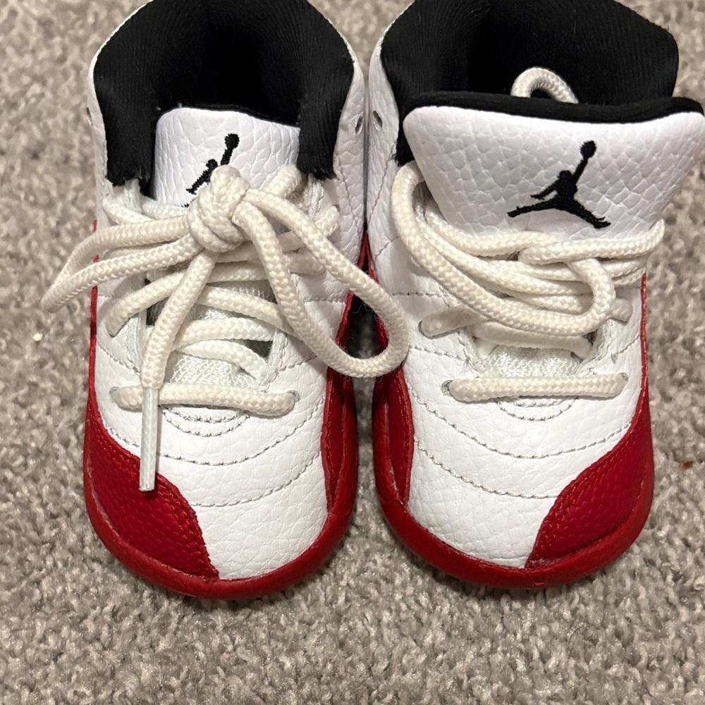Jordan 12s Kids' Sneakers in Red, White, and Black